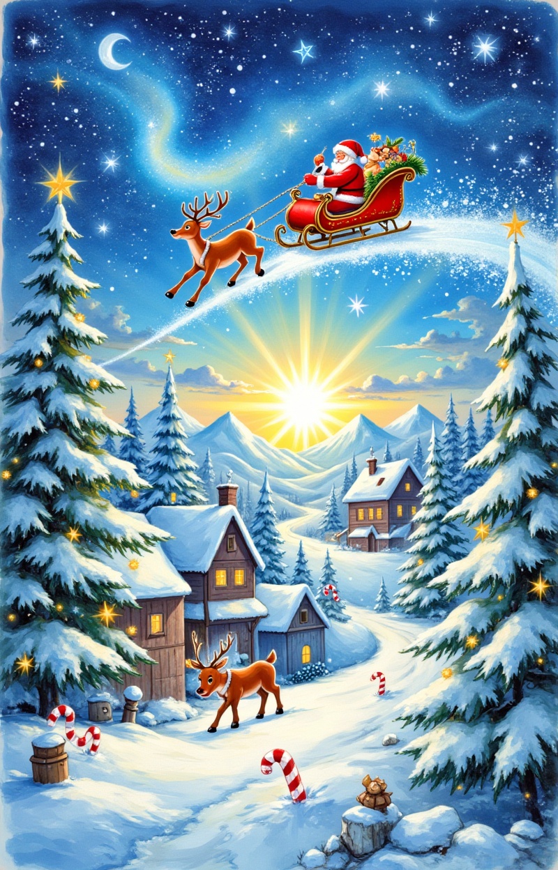 Santa Claus,  magical journey,  reindeer flight on Tensor.Art
