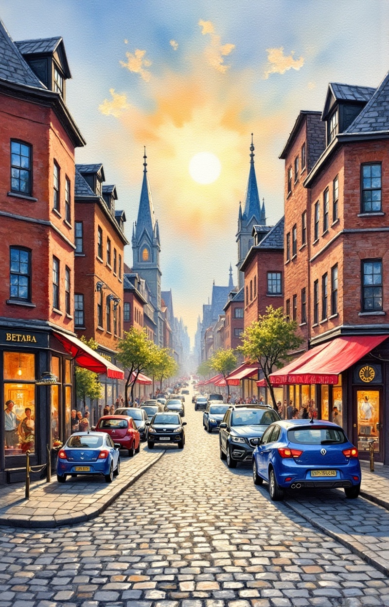 ((Painterly blur)). Watercolor painting,  impressionism,  city street scene on Tensor.Art