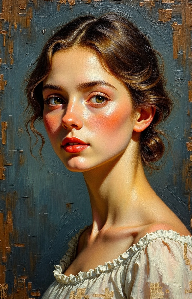 ((Painterly blur)). Impressionist oil painting,  portrait of a woman,  expressive brush strokes on Tensor.Art