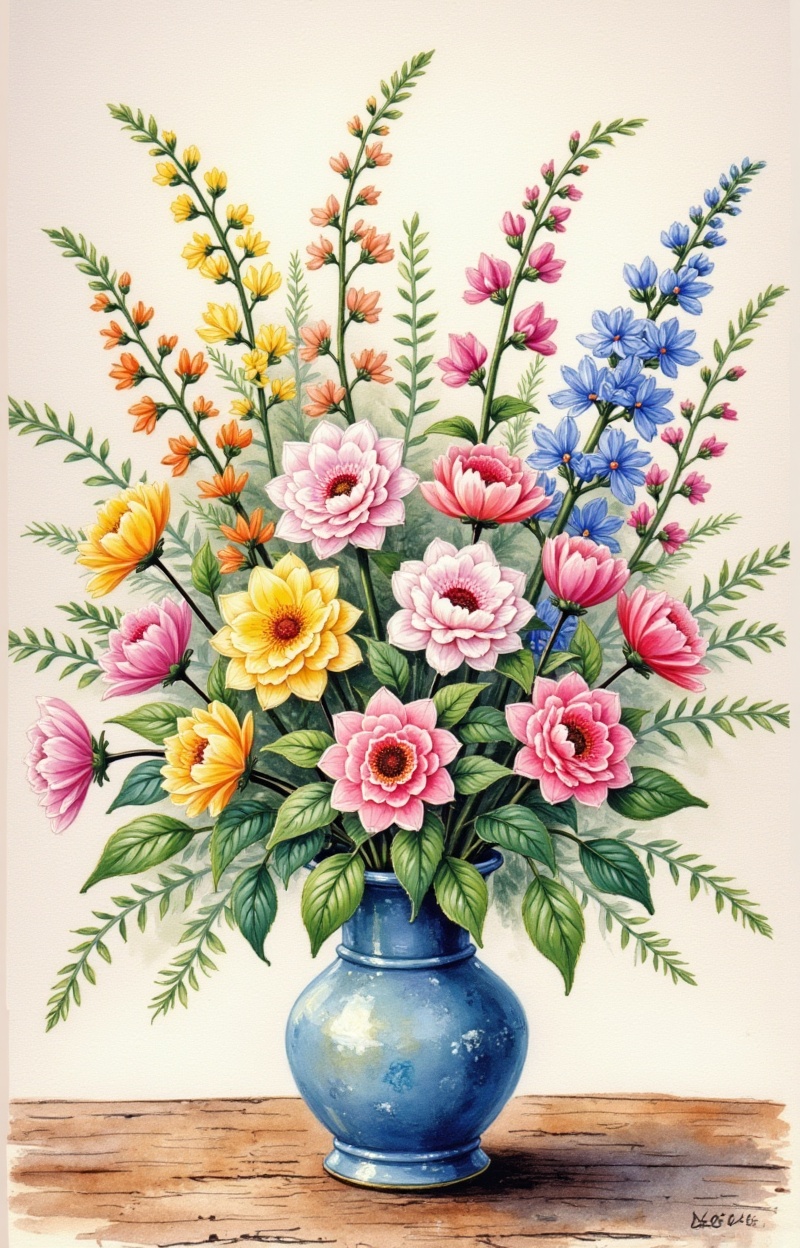 ((Painterly blur)). Impressionist watercolor painting,  still life with flowers,  delicate brush strokes on Tensor.Art