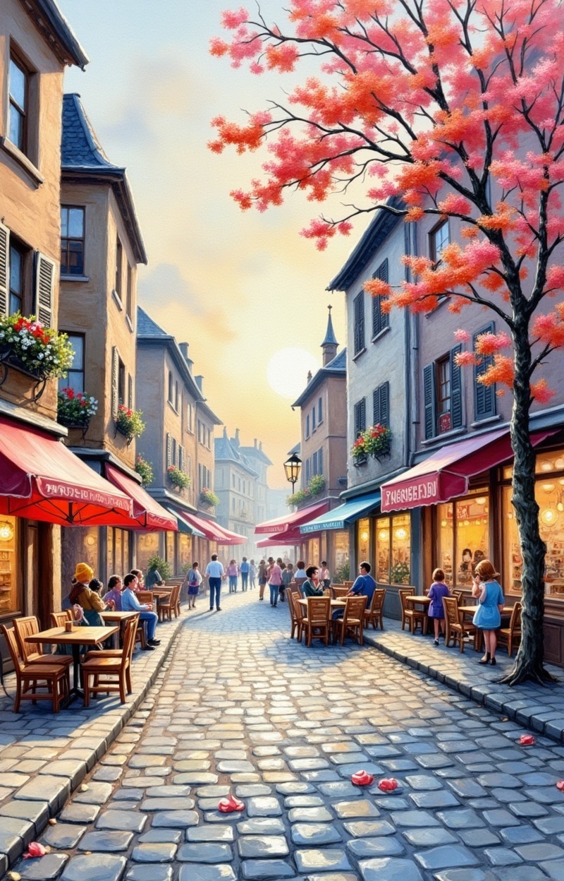 ((Painterly blur)). Watercolor painting,  impressionism,  city street scene on Tensor.Art