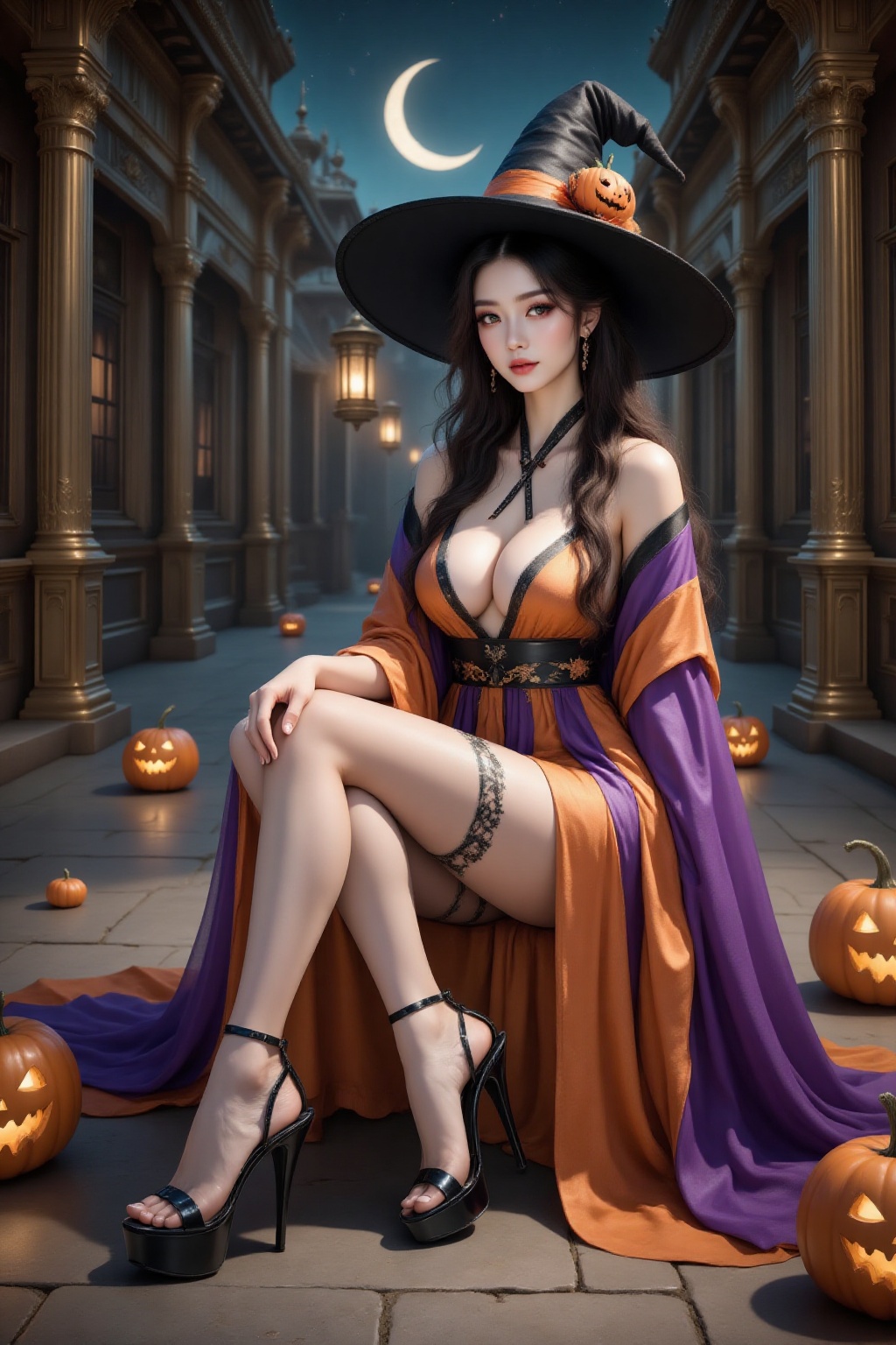 Top quality. Inspiration: Pumpkin,  Halloween,  Hanfu. Image content: A girl on Tensor.Art