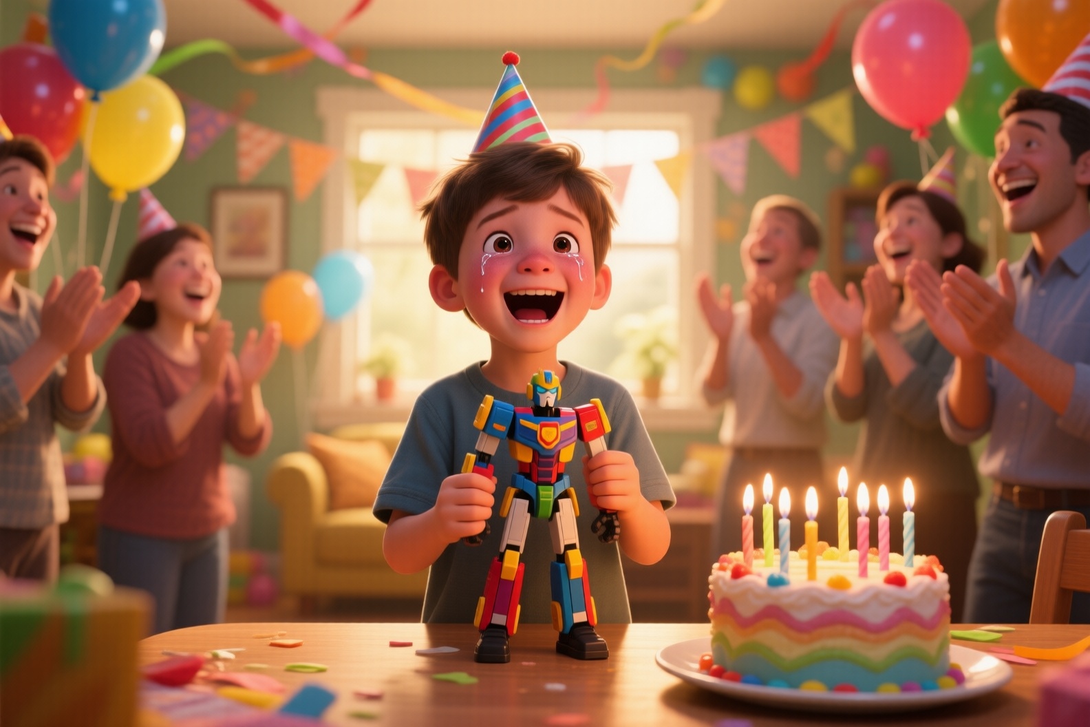 Freeze the moment as a little boy stands in the center of a brightly lit room,  his eyes wide with sheer joy and disbelief...
