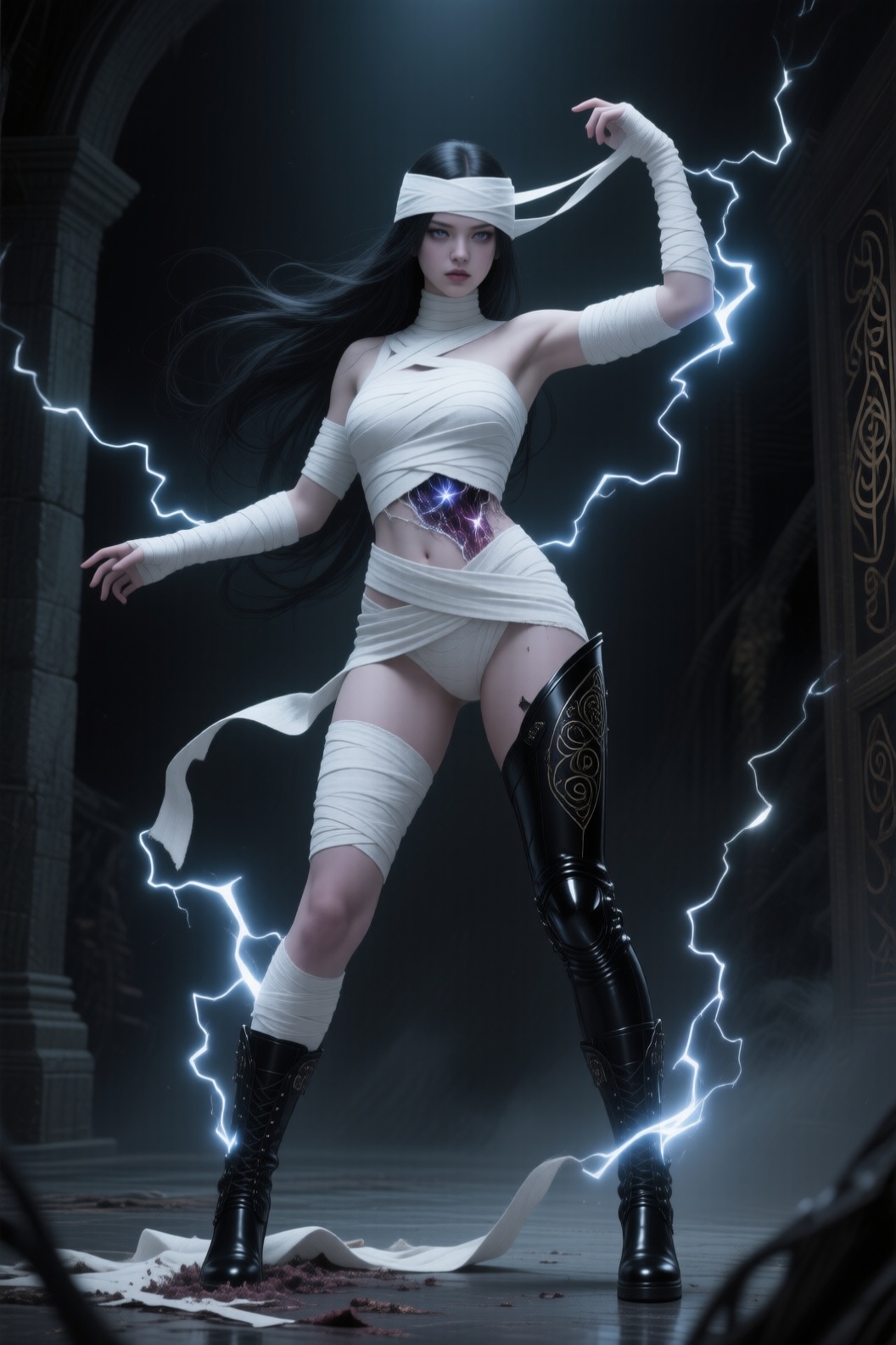 In a single,  breathtaking instant,  the bandaged girl is frozen in the midst of her transformation on Tensor.Art