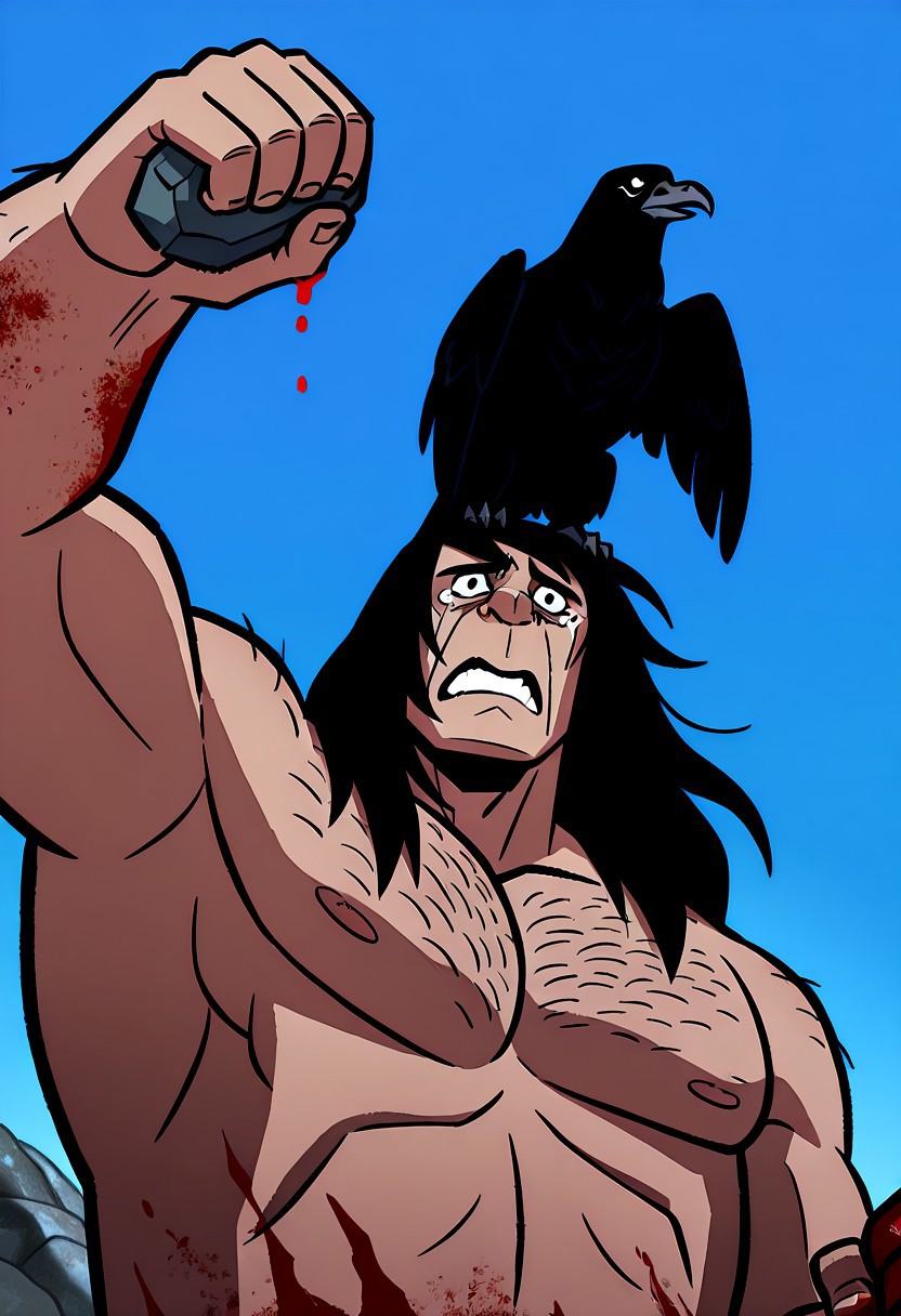 spearprimal,  long hair,  black hair on Tensor.Art