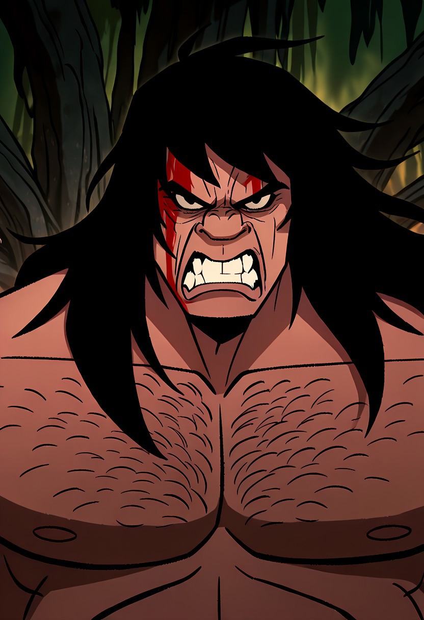 spearprimal,  long hair,  black hair on Tensor.Art