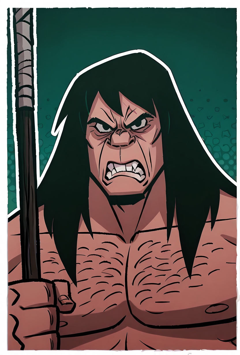 spearprimal,  long hair,  black hair on Tensor.Art