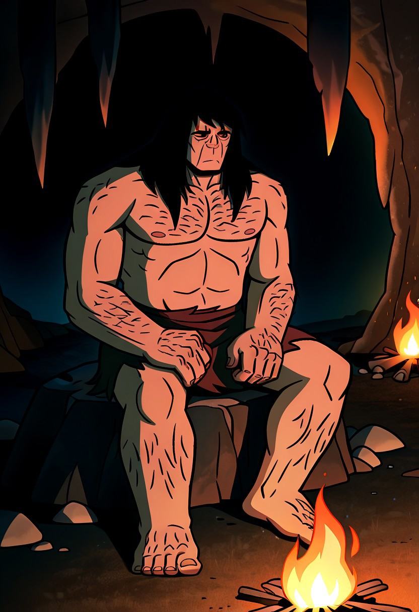 spearprimal,  long hair,  black hair on Tensor.Art