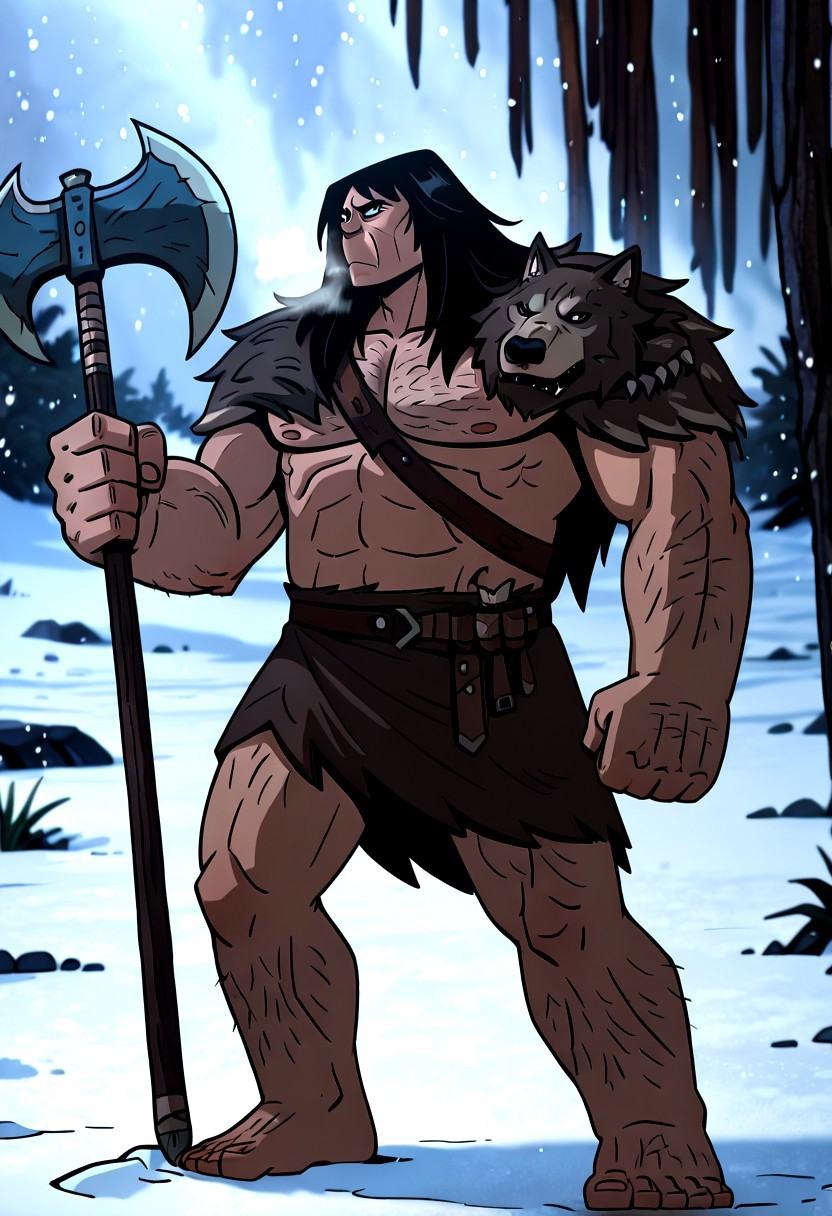 spearprimal,  long hair,  black hair on Tensor.Art