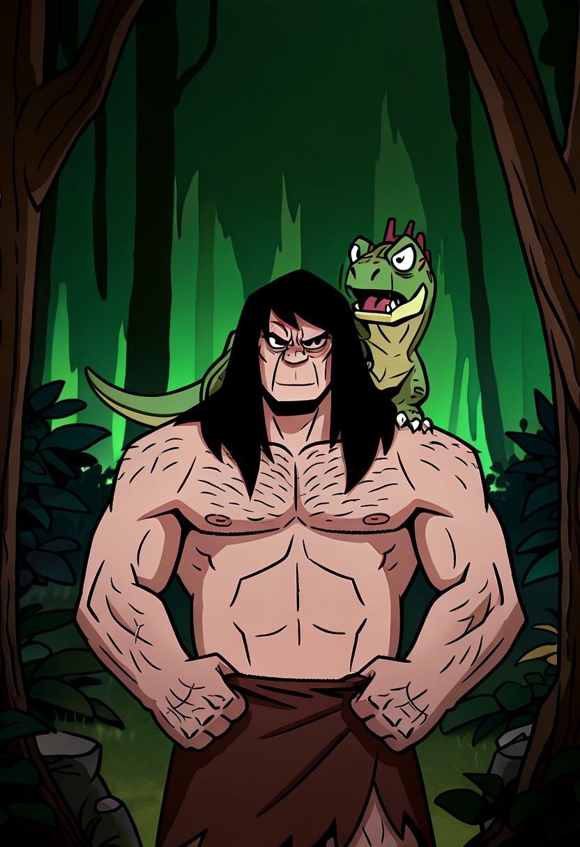 spearprimal,  long hair,  black hair on Tensor.Art