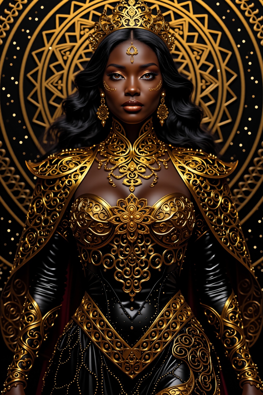 **Image Generation Prompt: "Sacred Geometry Enchantress – A Study in Patterns"** *A hyper-detailed 8K digital masterpiece...