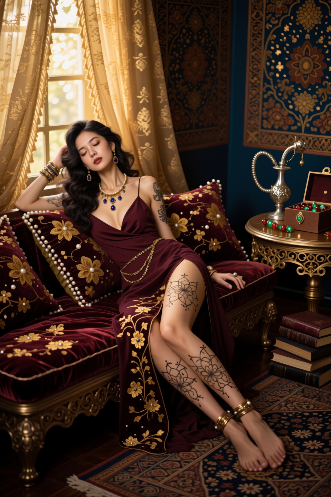 p@tt3rns,  A serene yet sensual 8K portrait of a woman in her private boudoir,  bathed in the soft on Tensor.Art