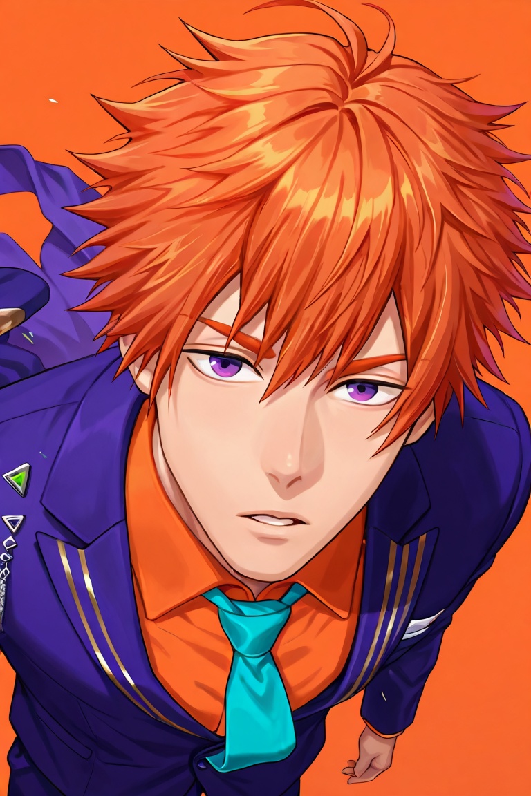 beel-2ndmale focus,  purple_beel_2ndmale-eyes,  orange_beel_2ndmale-hair on Tensor.Art