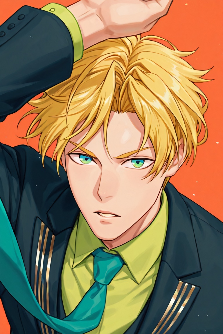 satan-7thmale focus,  blonde_satan_7thmale-hair,  bluish green_satan_7thmale-eyes on Tensor.Art