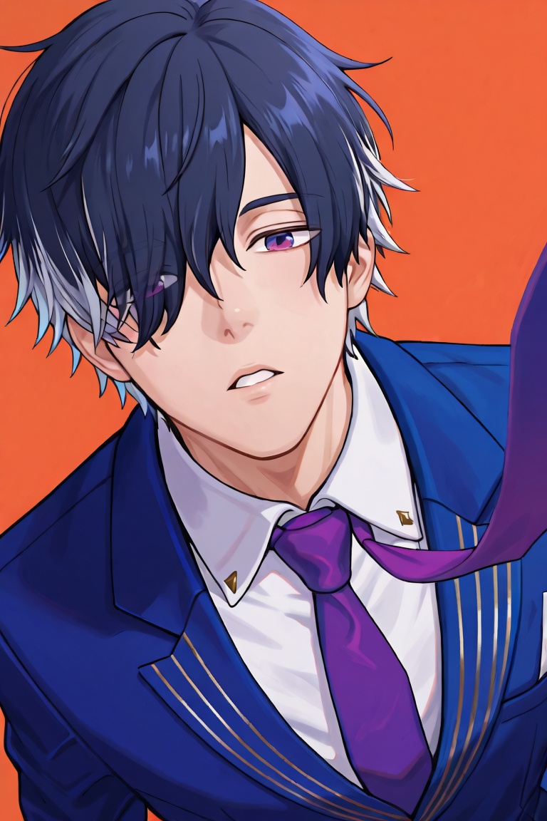 belphie-3rdmale focus,  purple_belphie_3rdmale-eyes,  dark blue-white_belphie_3rdmale-hair on Tensor.Art