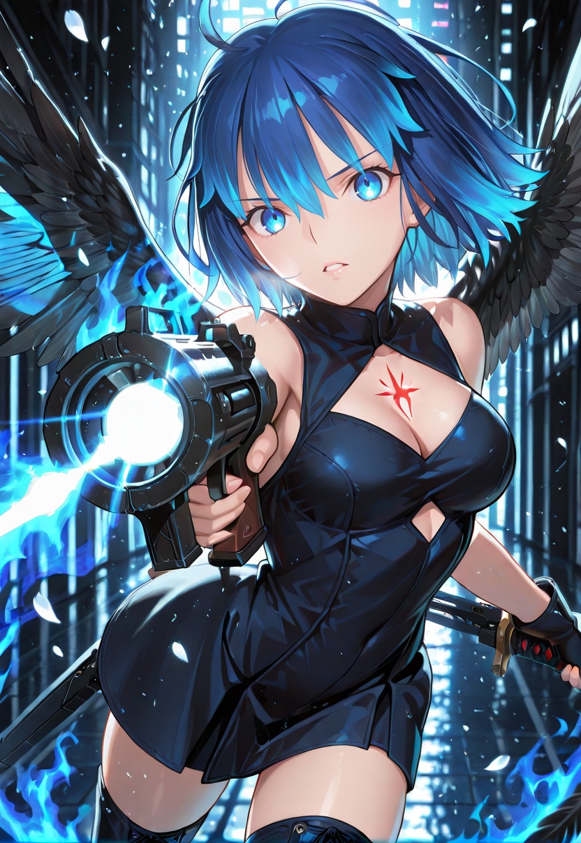 1girl,  Code seven,  blue hair on Tensor.Art