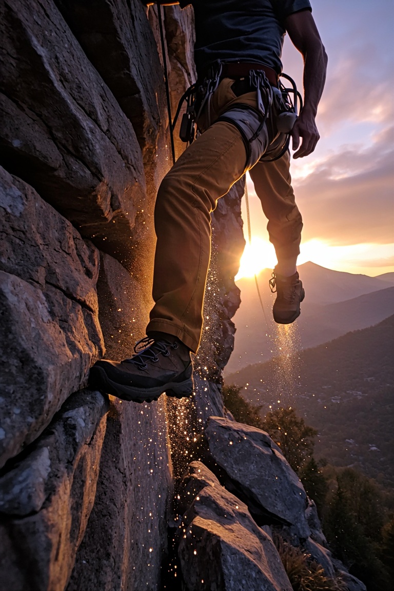 l3n0v0. photography_(artwork),  aesthetic 9,  extreme ultra-low-angle shot from directly beneath a rock climber suspended...