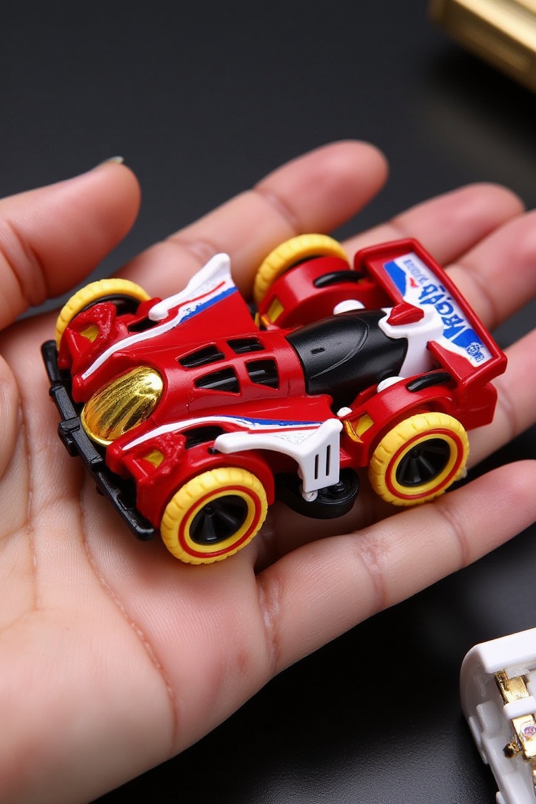 miniature four-wheel drive car,  glowing,  red crystal ornament on Tensor.Art
