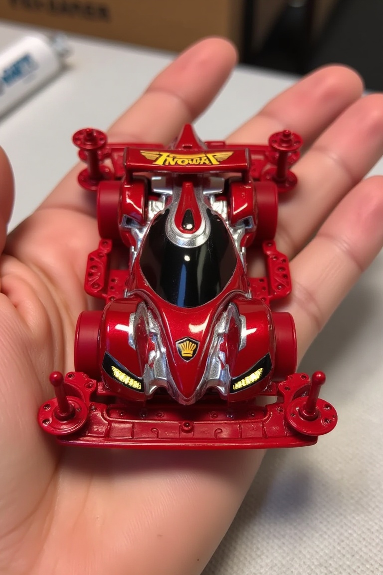 miniature four-wheel drive car,  glowing,  red crystal ornament on Tensor.Art
