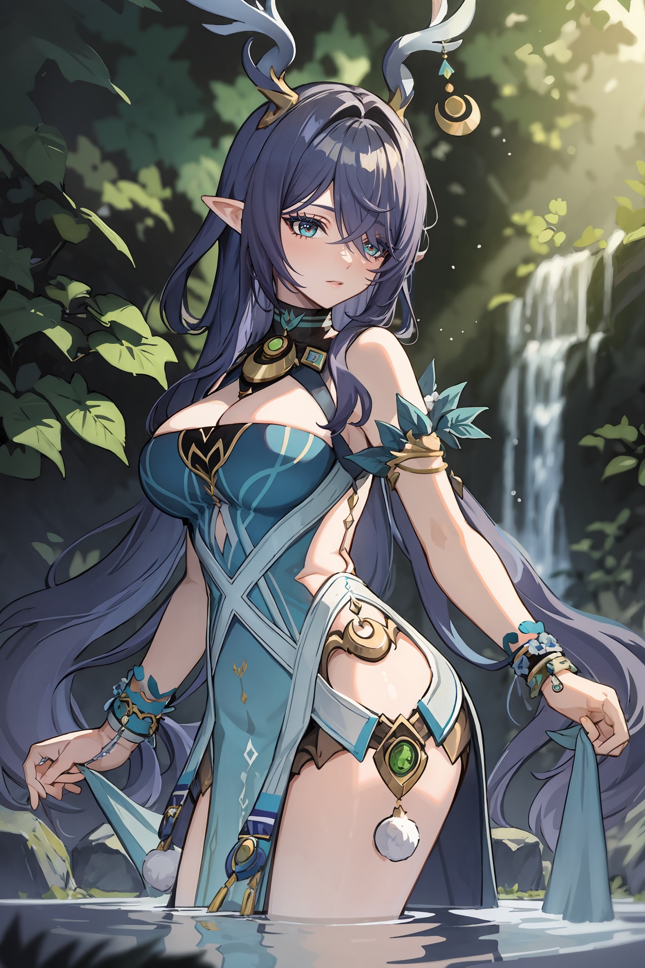 1girl,  lauma \(genshin impact\),  antlers on Tensor.Art