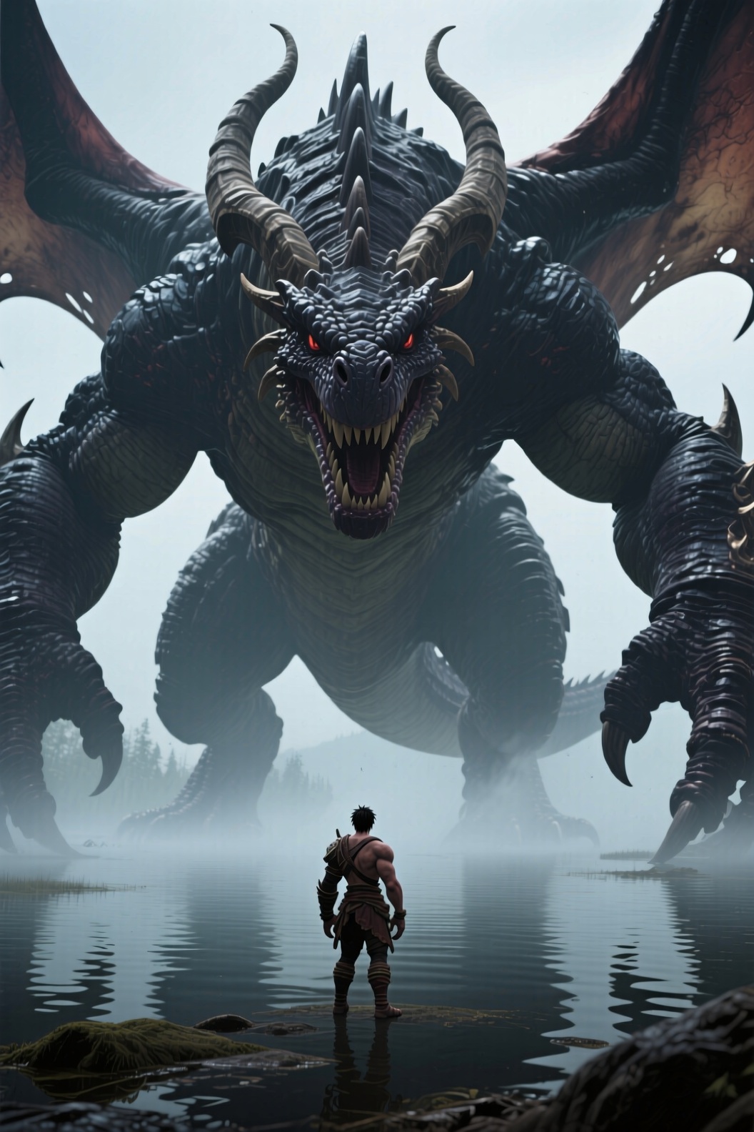 正面,  巨大的魔兽轰龙,  游戏《monster hunter》cG on Tensor.Art
