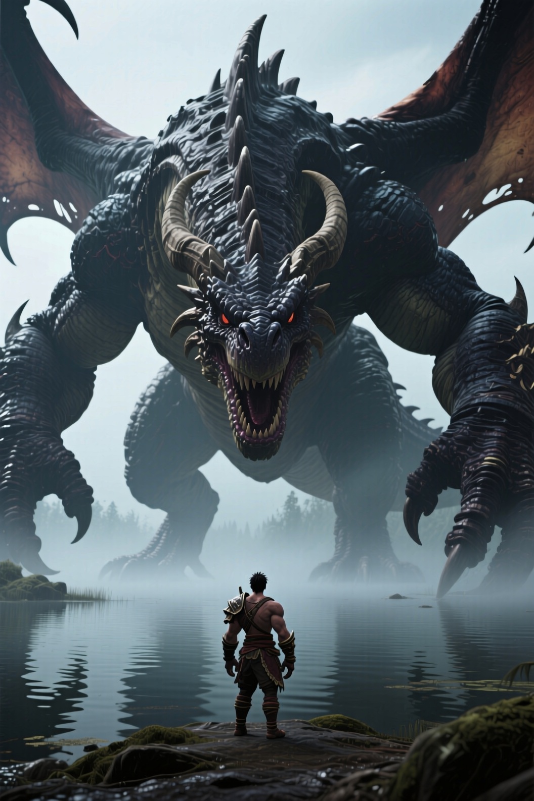 正面,  巨大的魔兽轰龙,  游戏《monster hunter》cG on Tensor.Art