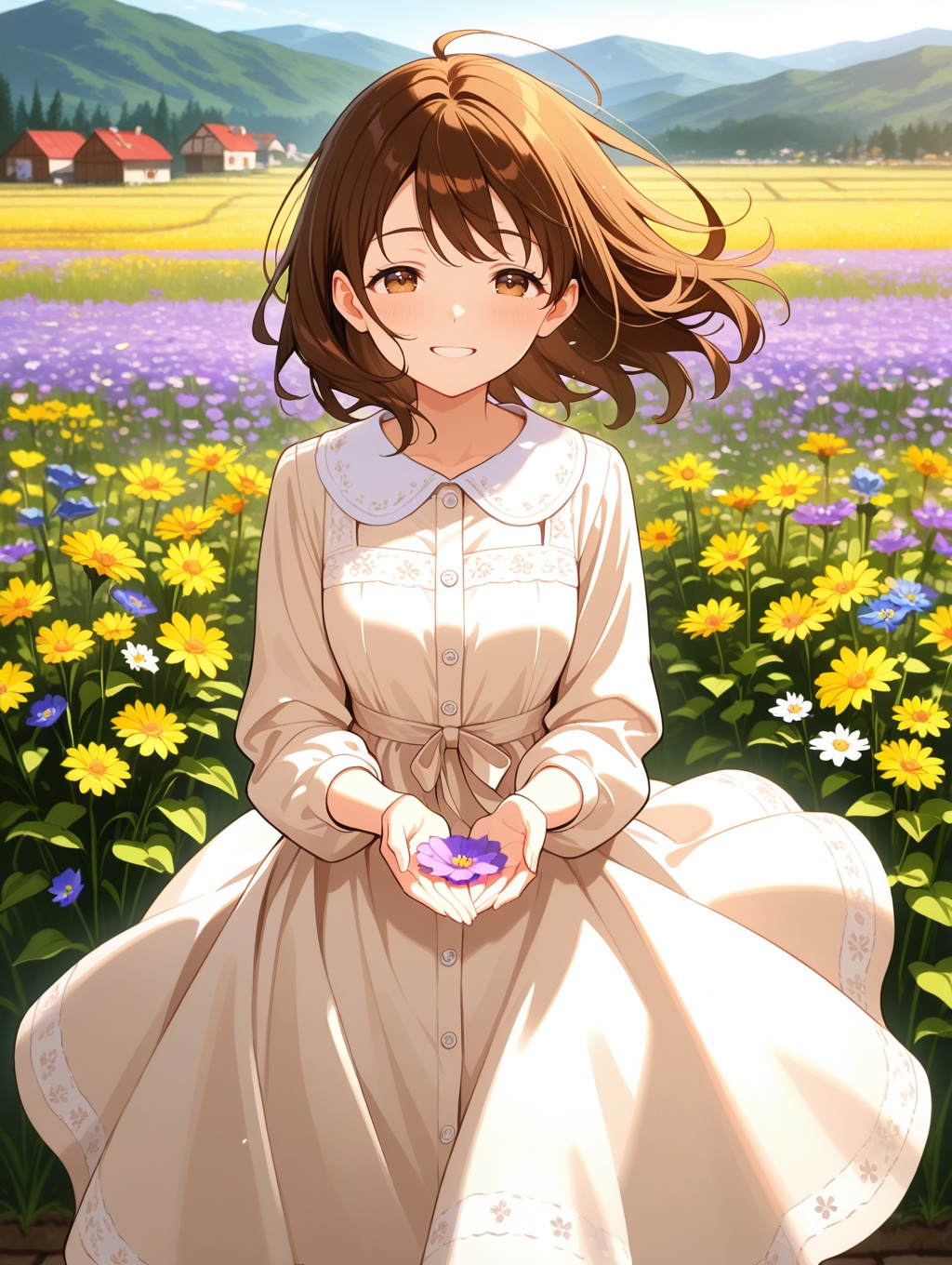 1girl,  surrounded by wildflowers,  flowers in foreground on Tensor.Art