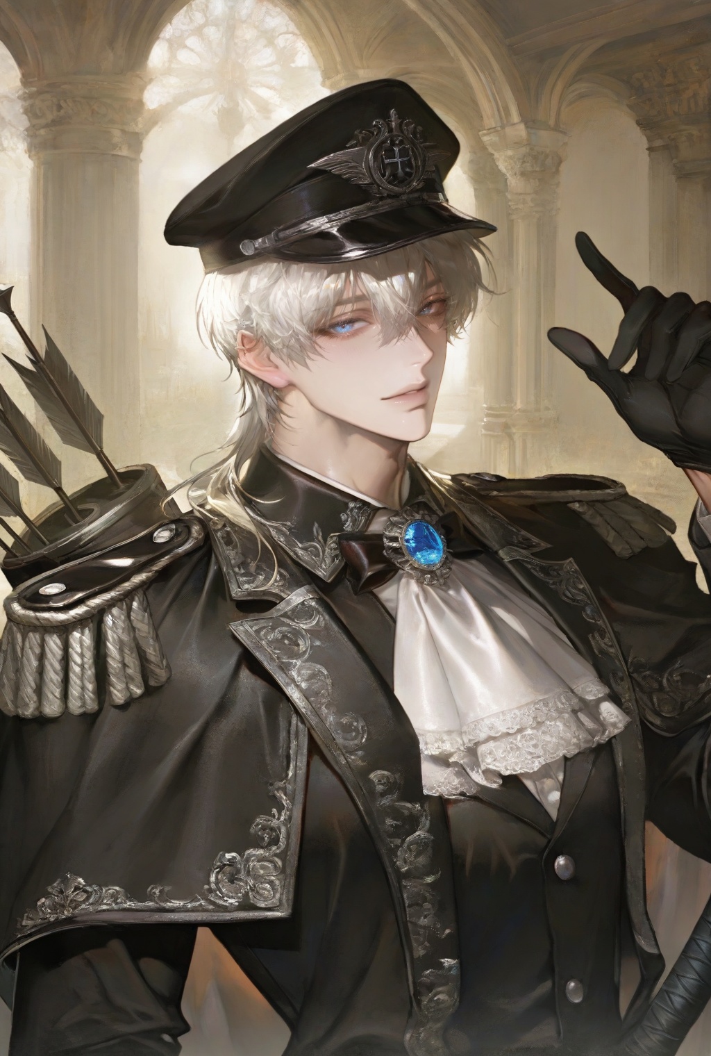 Handsome young man,  clear and gentle face,  blue navy eyes (short white hair on Tensor.Art
