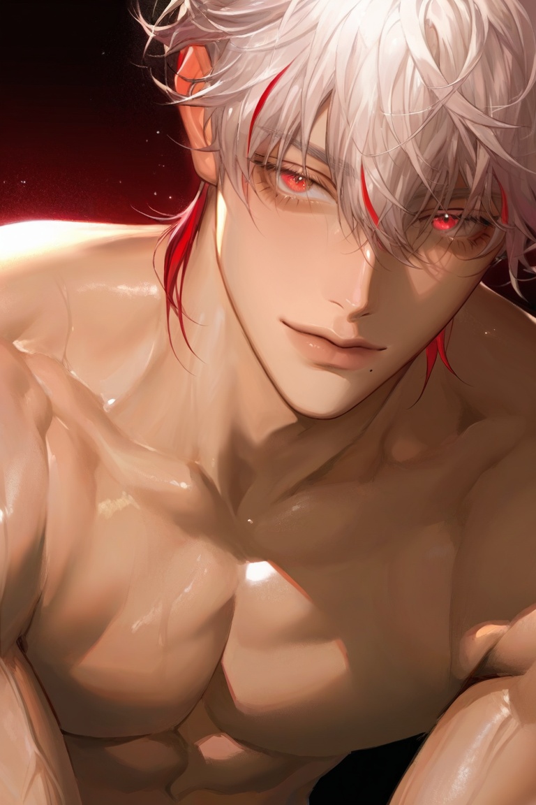 Handsome young man,  clear and gentle face,  red eyes on Tensor.Art