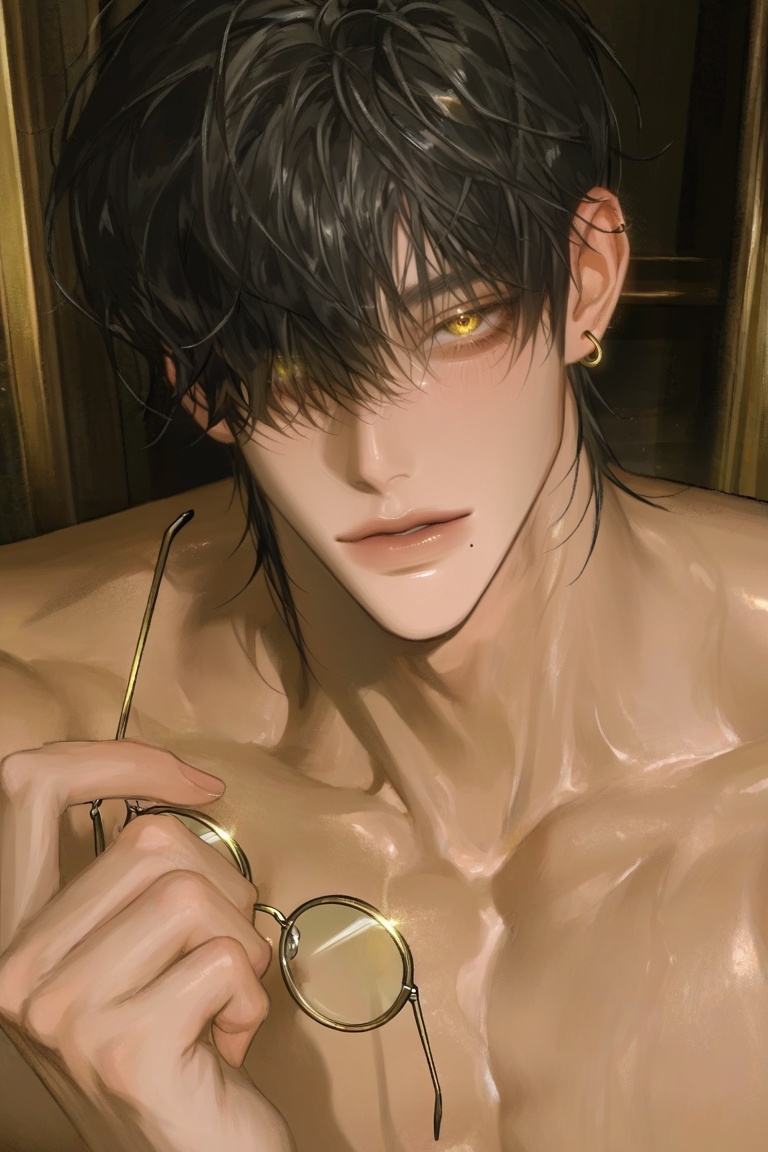 Handsome young man,  clear and gentle face,  gloden eyes on Tensor.Art