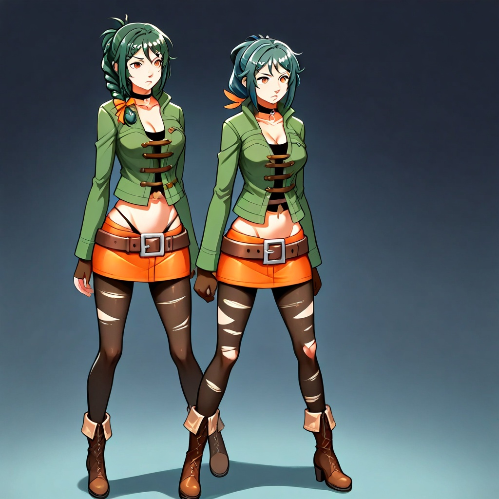 green hair,  long hair,  amber eyes on Tensor.Art