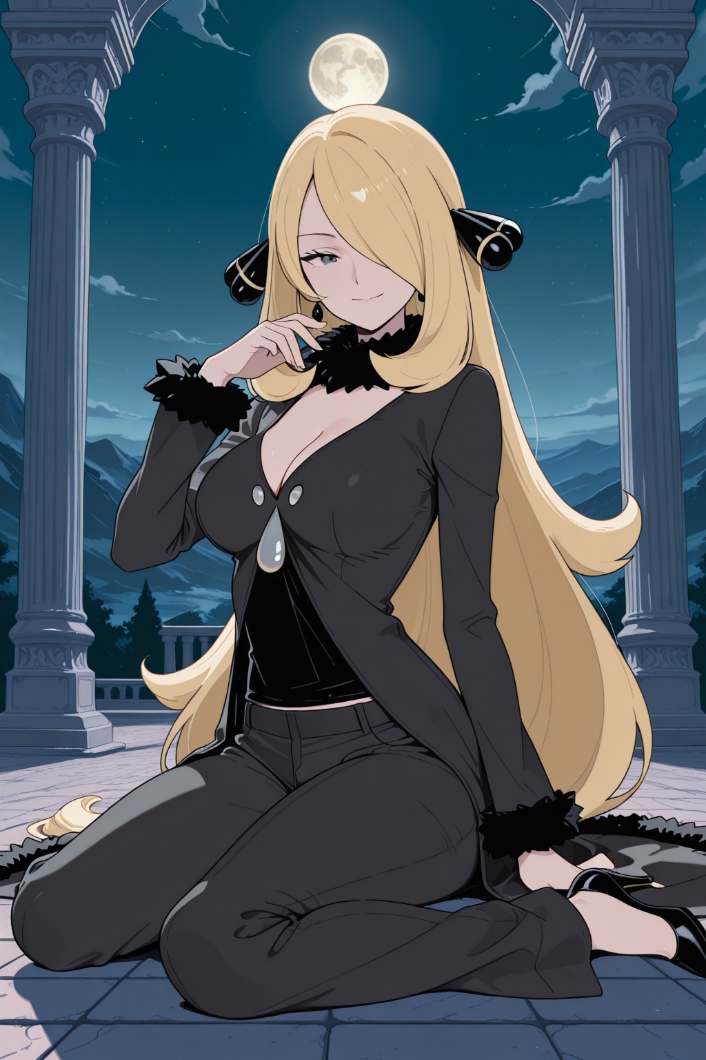 1girl,  cynthia_(pokemon),  breasts on Tensor.Art