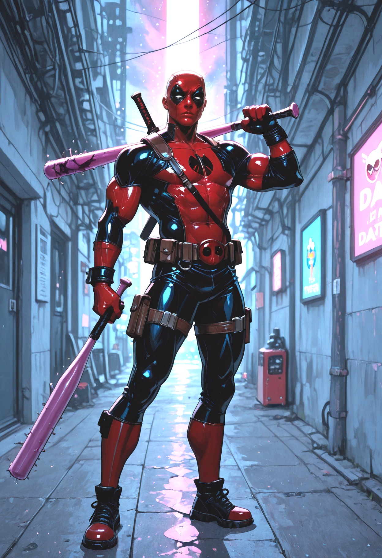 rainbow dash beating deadpool with a plastic bat,  IllsPos_XL on Tensor.Art