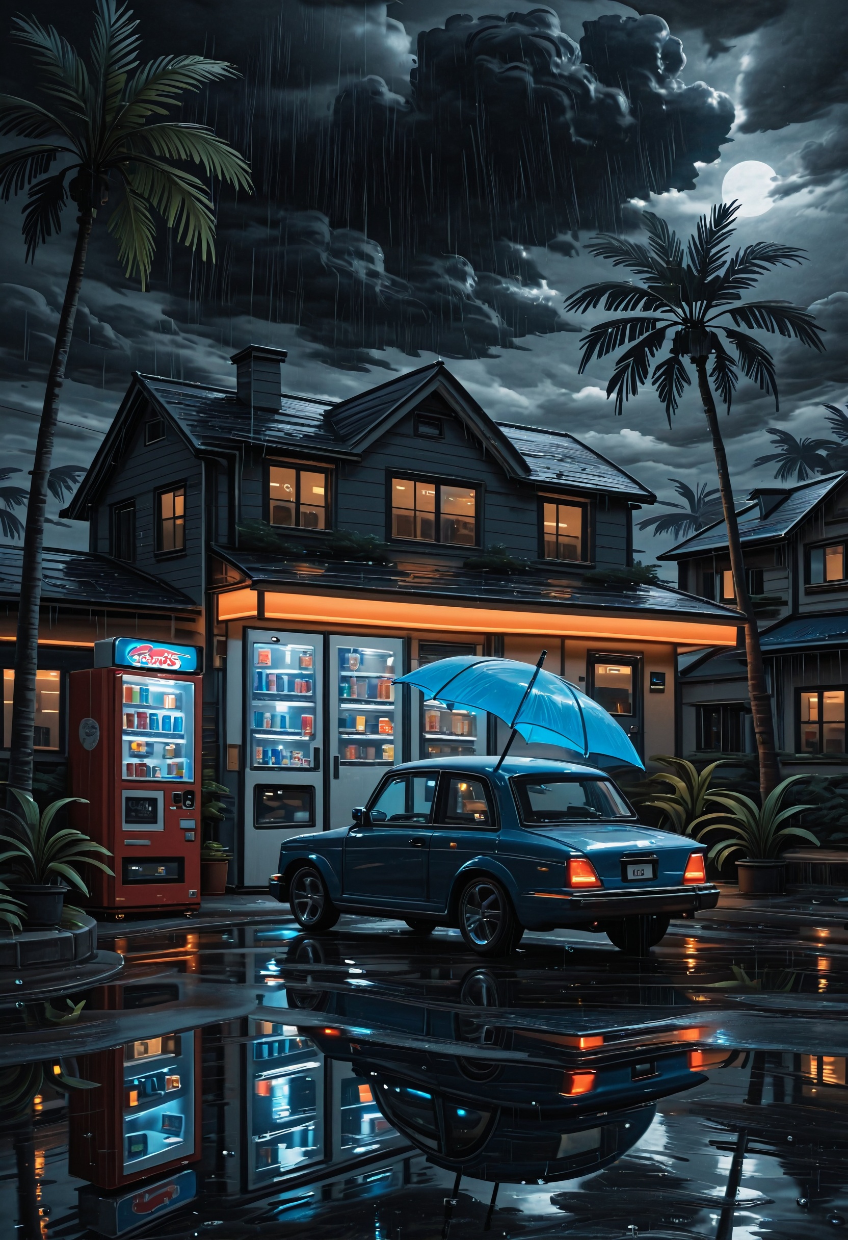 rain,  tree,  car on Tensor.Art