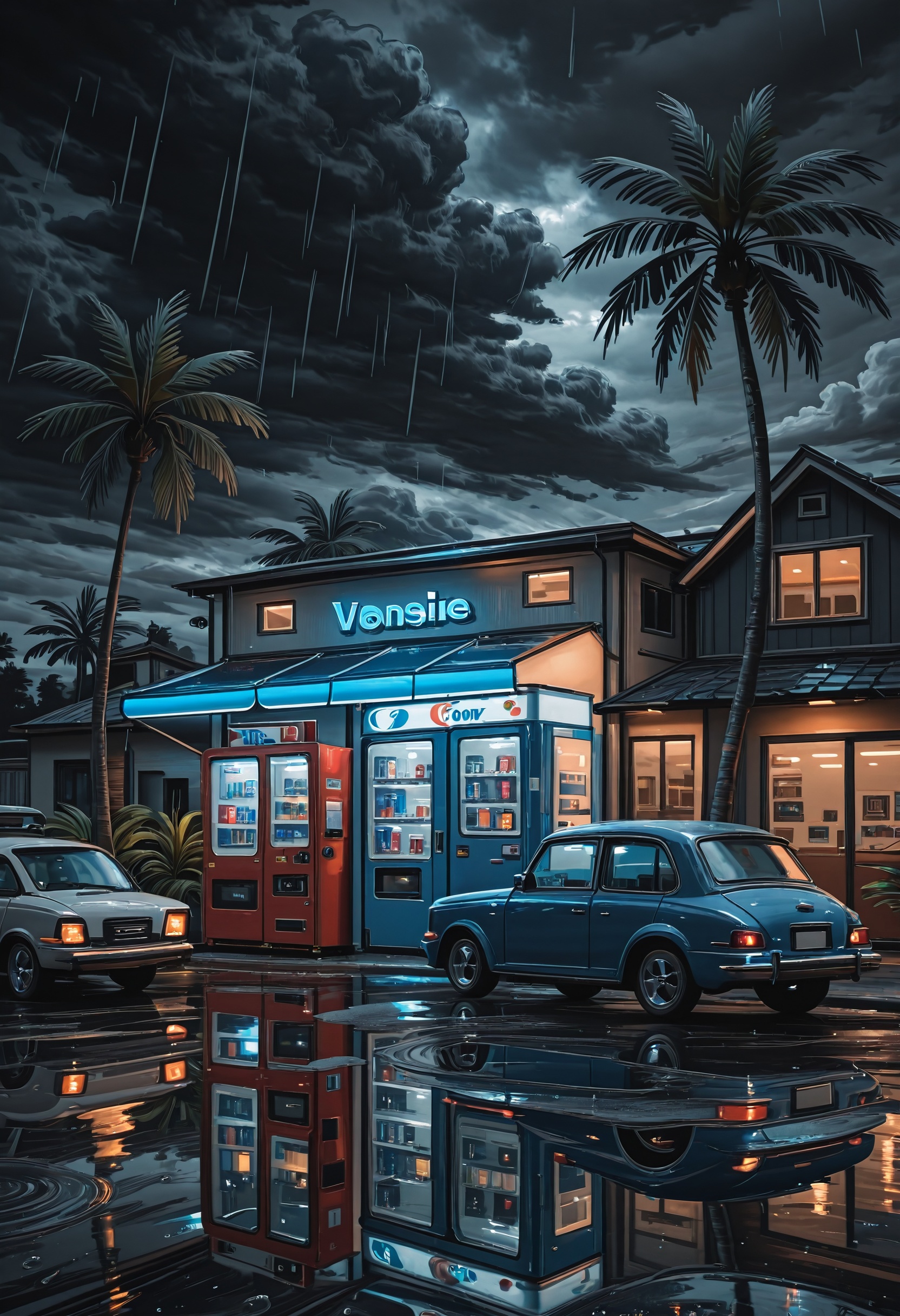 rain,  tree,  car on Tensor.Art