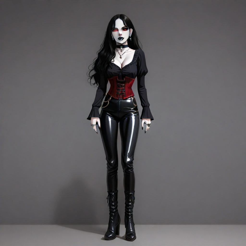 piercings,  fangs,  red velvet corset on Tensor.Art