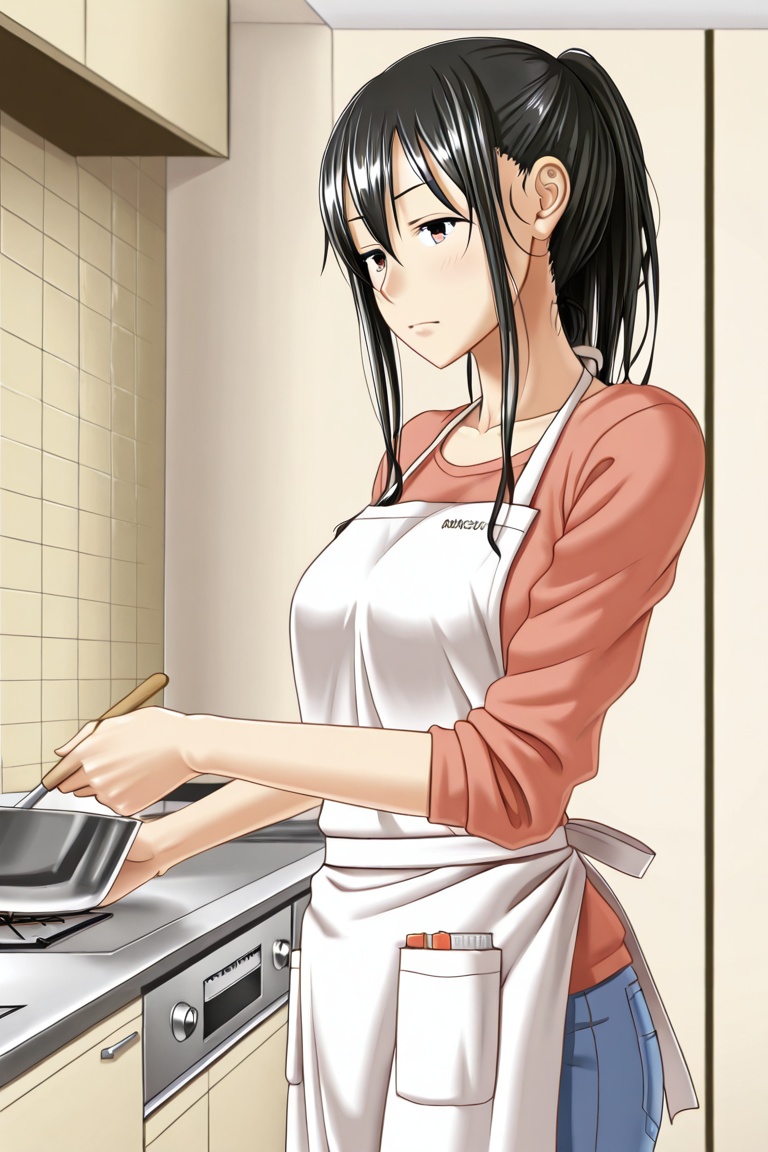 CAIchinokura Rina,  black hair,  apron on Tensor.Art