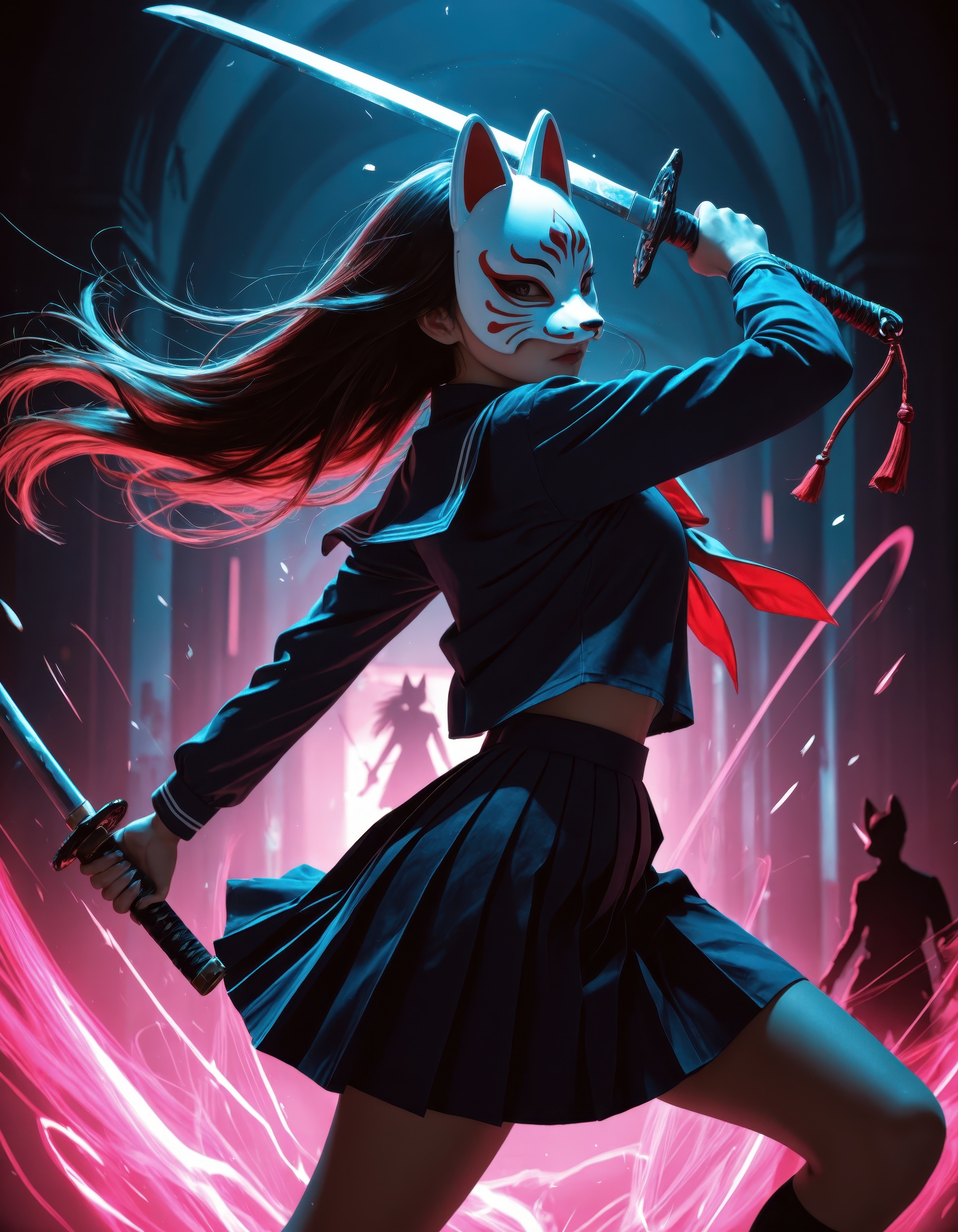 1girl,  dynamic pose,  fox mask on Tensor.Art