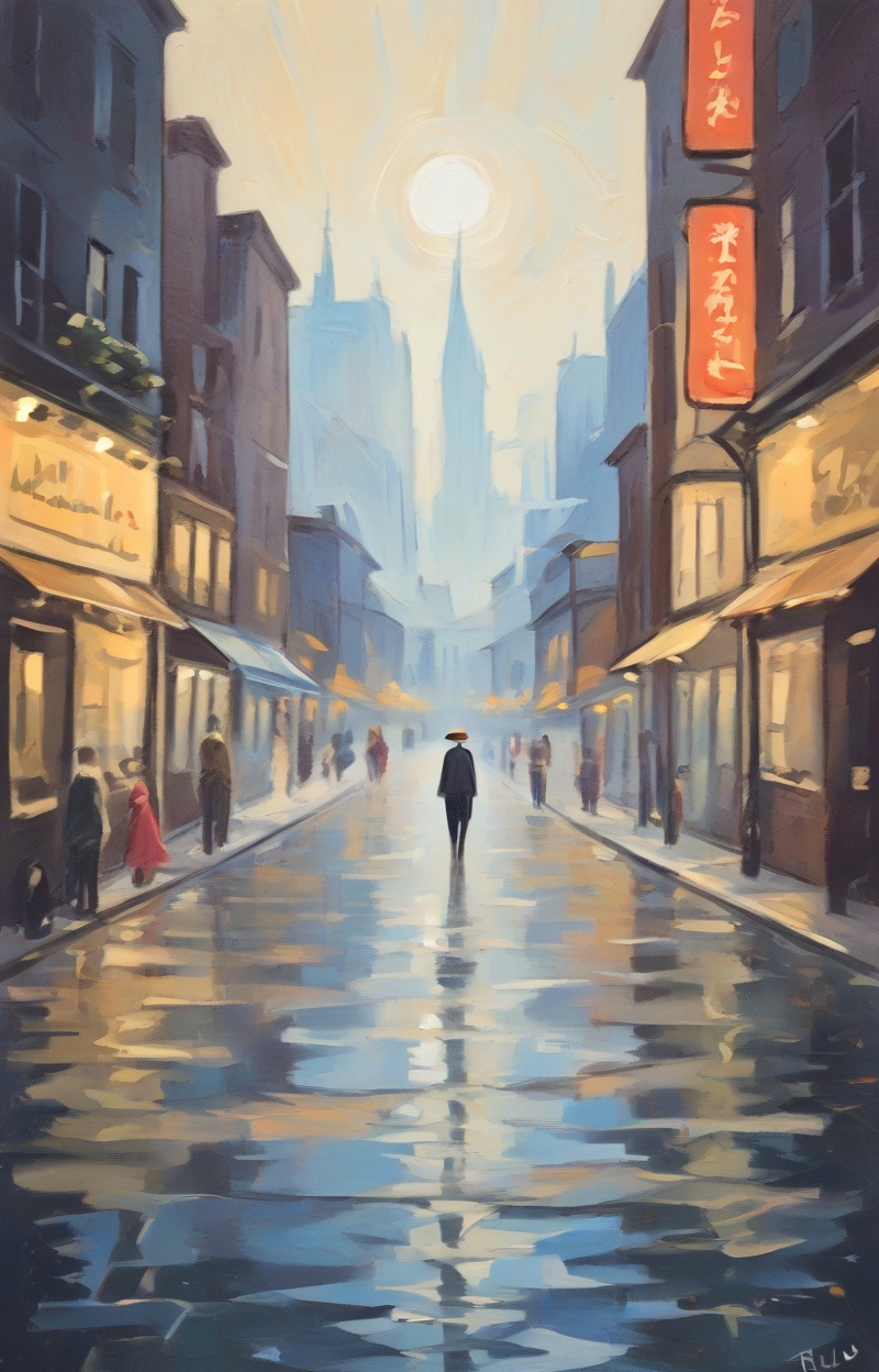 ((Painterly blur)). Impressionist oil painting,  city street scene,  dreamy atmosphere on Tensor.Art