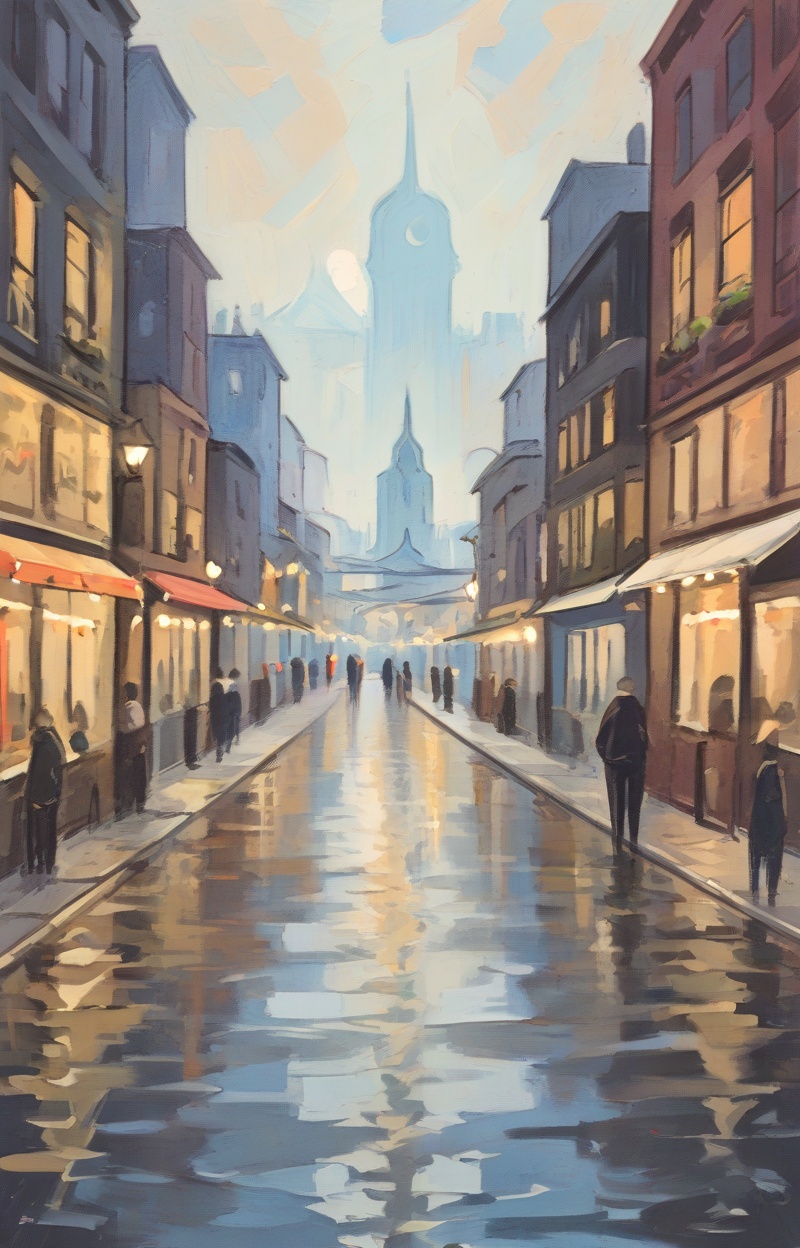 ((Painterly blur)). Impressionist oil painting,  city street scene,  dreamy atmosphere on Tensor.Art