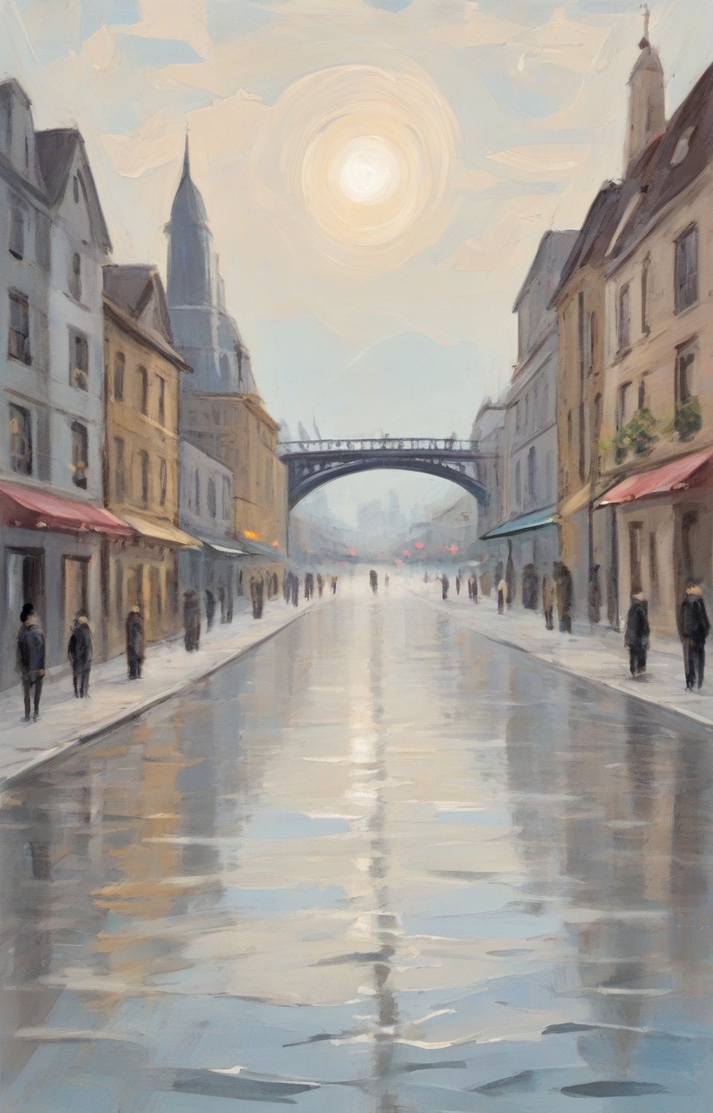 ((Painterly blur)). Impressionist oil painting,  city street scene,  dreamy atmosphere on Tensor.Art