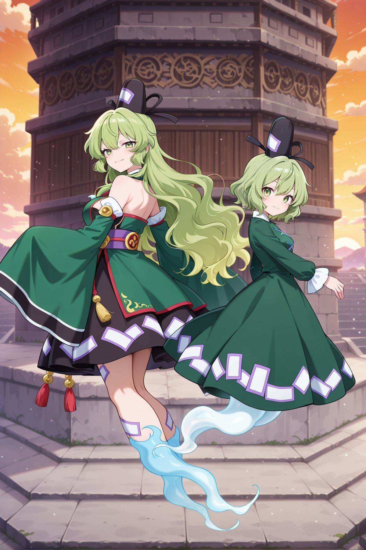 2girls,  back to back,  looking at viewer on Tensor.Art