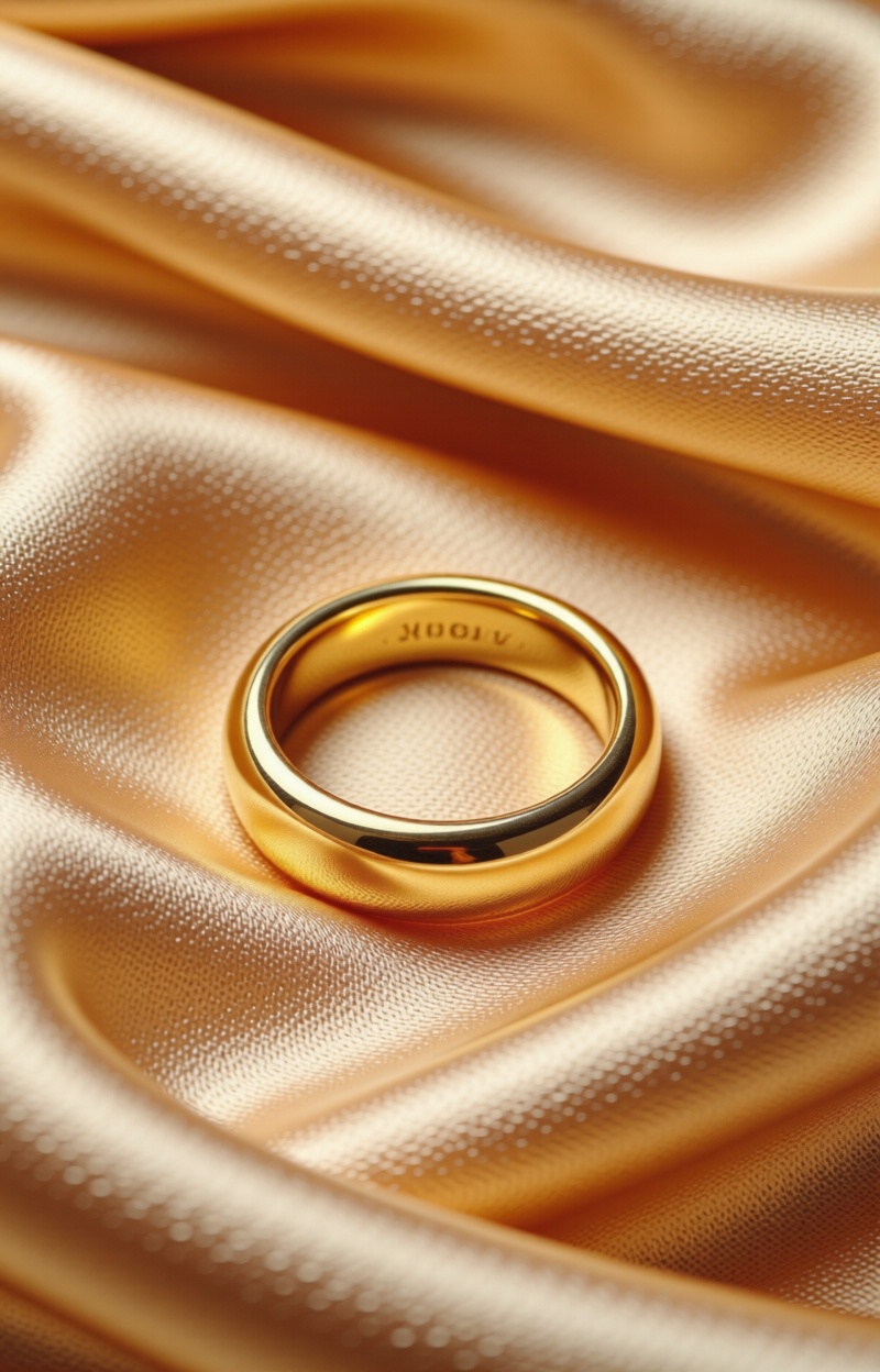Eсomluxtexture. Top view,  gold ring on velvet fabric background,  luxury flat lay jewelry showcase on Tensor.Art