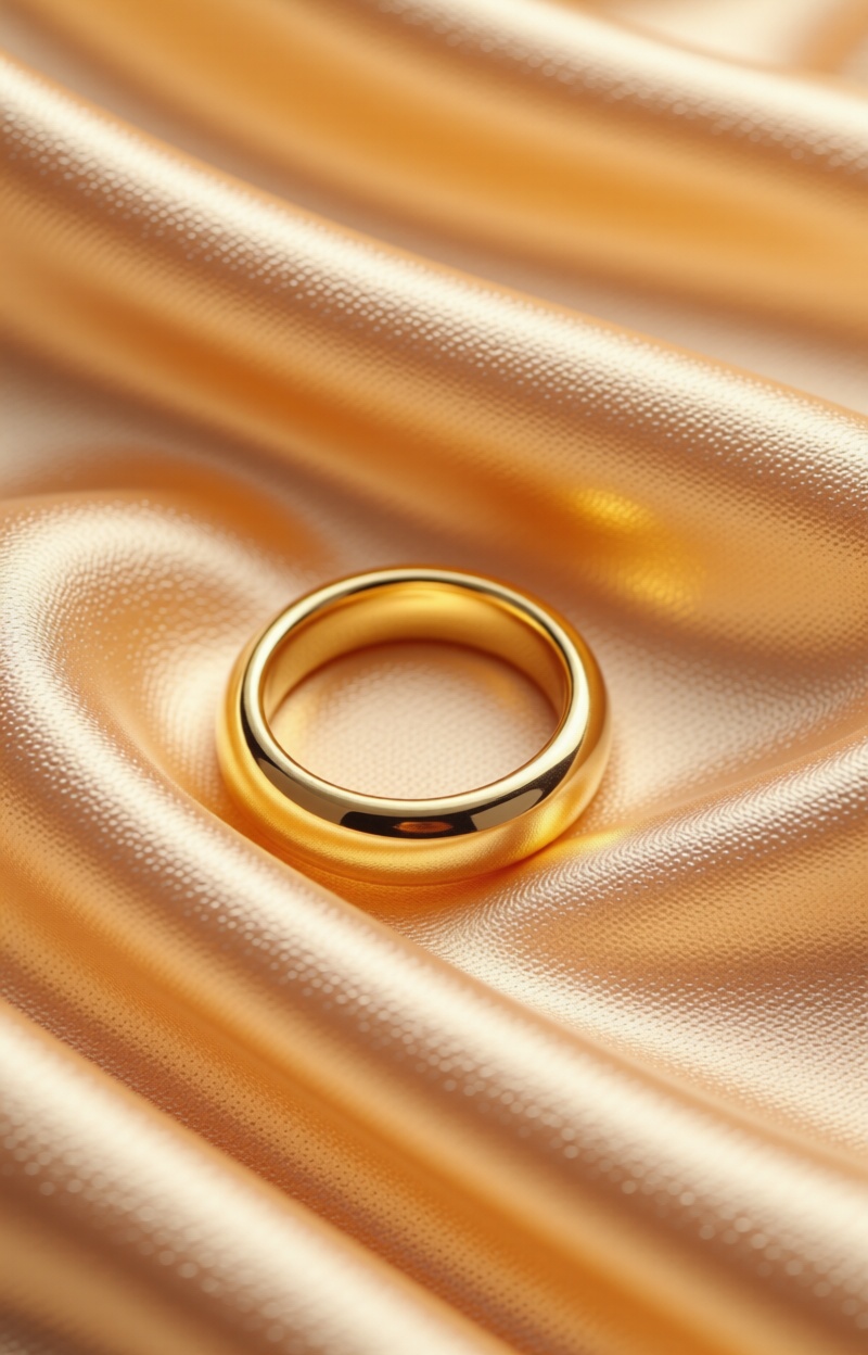 Eсomluxtexture. Top view,  gold ring on velvet fabric background,  luxury flat lay jewelry showcase on Tensor.Art