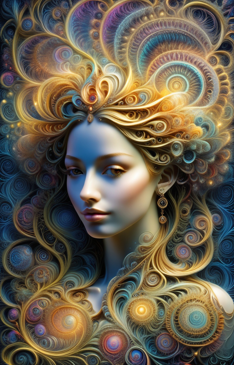 Fractalcreaplay. Portrait of a human face,  fractal face,  constructed from glowing fractal patterns on Tensor.Art