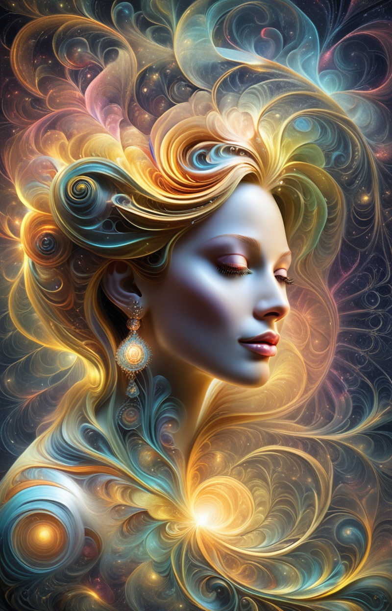 Fractalcreaplay. Portrait of a human face,  fractal face,  constructed from glowing fractal patterns on Tensor.Art