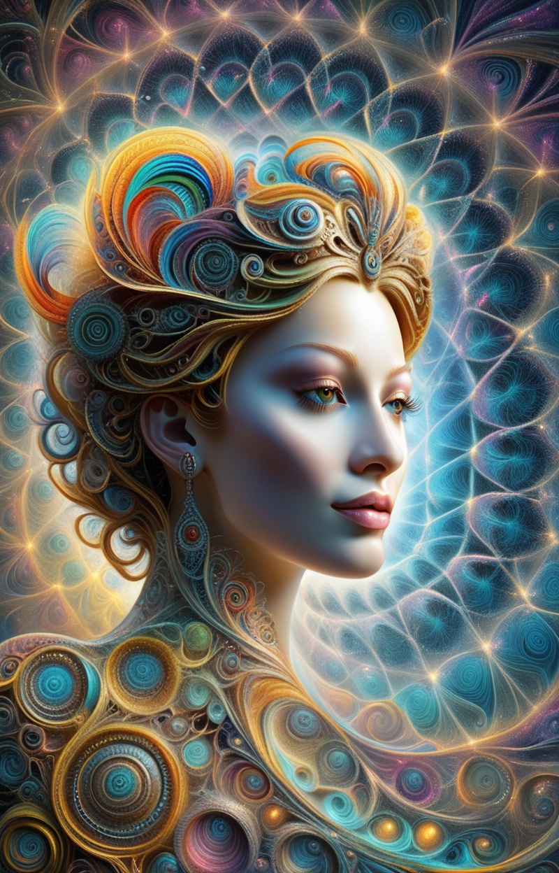 Fractalcreaplay. Portrait of a human face,  fractal face,  constructed from glowing fractal patterns on Tensor.Art