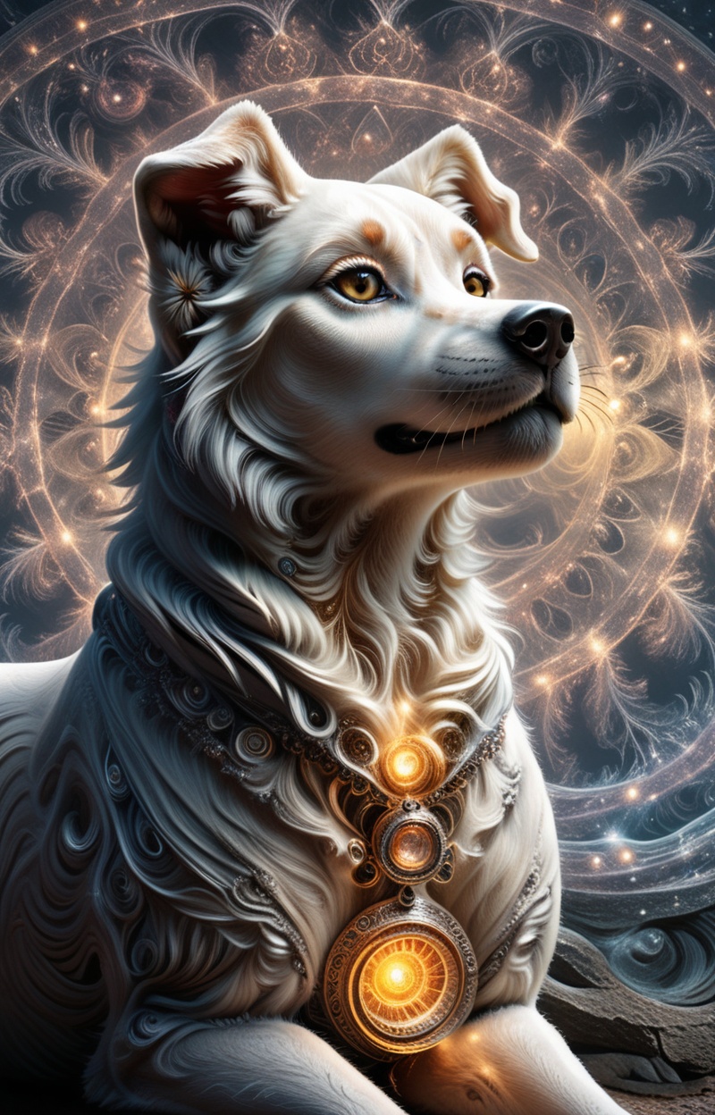 Fractalcreaplay. Portrait of a dog in profile. Dog made of fractal structures,  fractal object,  detailed fractal surface...