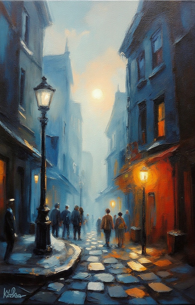 ((Painterly blur)). Impressionist oil painting,  city street scene,  dreamy atmosphere on Tensor.Art