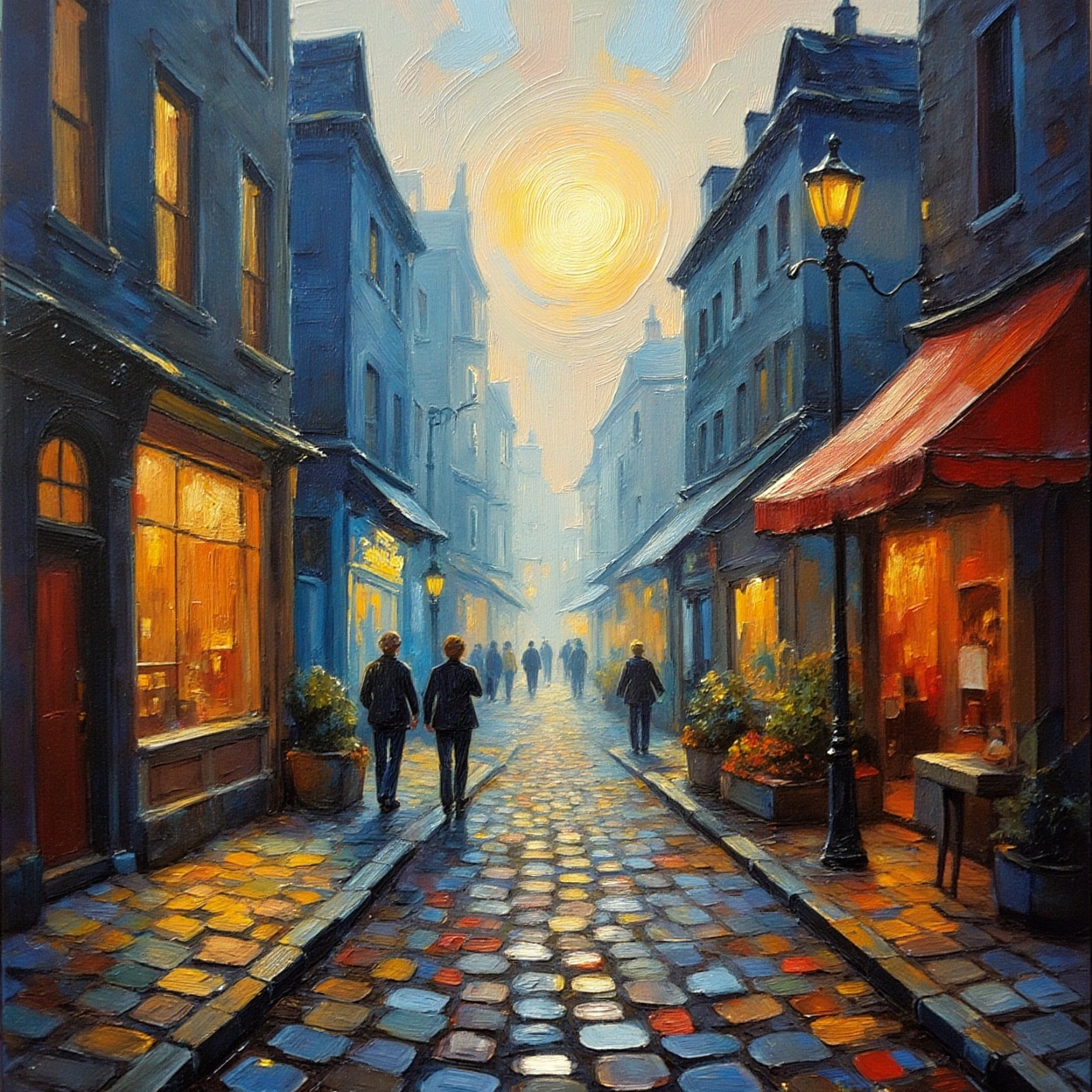 ((Painterly blur)). Impressionist oil painting,  city street scene,  dreamy atmosphere on Tensor.Art